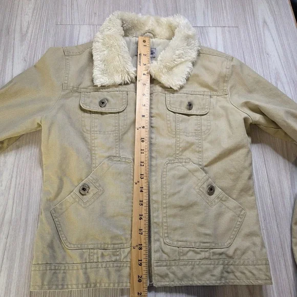 Vintage Anchor Blue Faux Fur Collar Canvas Jacket M Satin‎ Lined Cropped Y2K - Picture 6 of 9